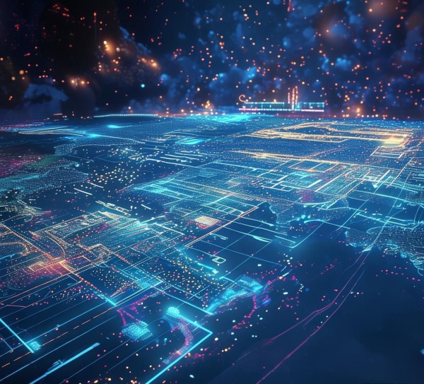 科技动态地图，蓝色背景下的智能时空新图景——解码科技驱动的动态感知与智能决策